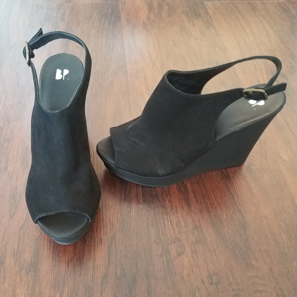 BP Suede Open Toe Wedge Heels